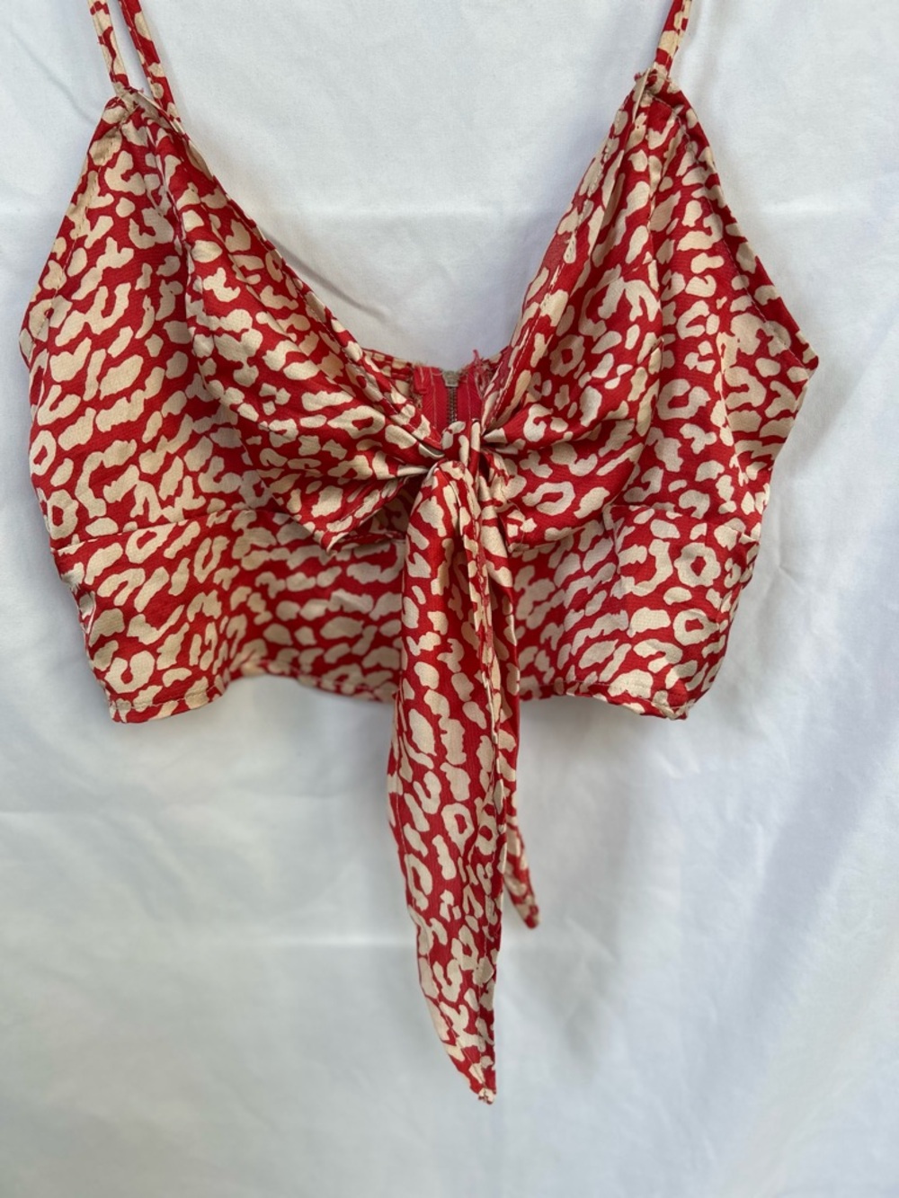 Missguided Red Leopard Satin Tie Front Bralet